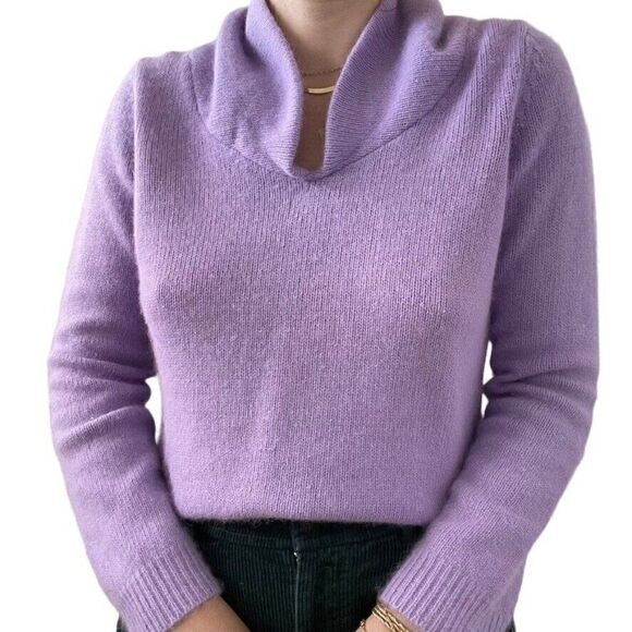 Vintage Rafella Womens Lavender Angora Fluffy Blend Cowl Neck Sweater Sz M - Picture 1 of 9